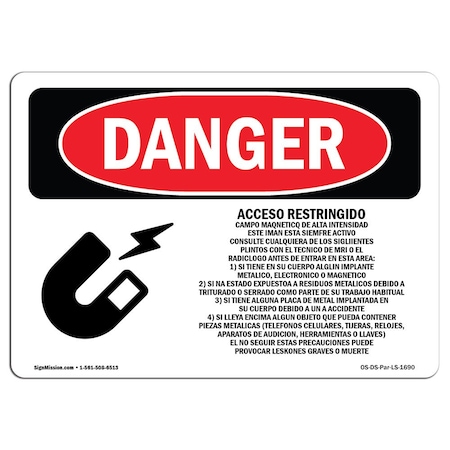 OSHA Danger Sign, MRI X-Ray Microwave, 7in X 5in Decal